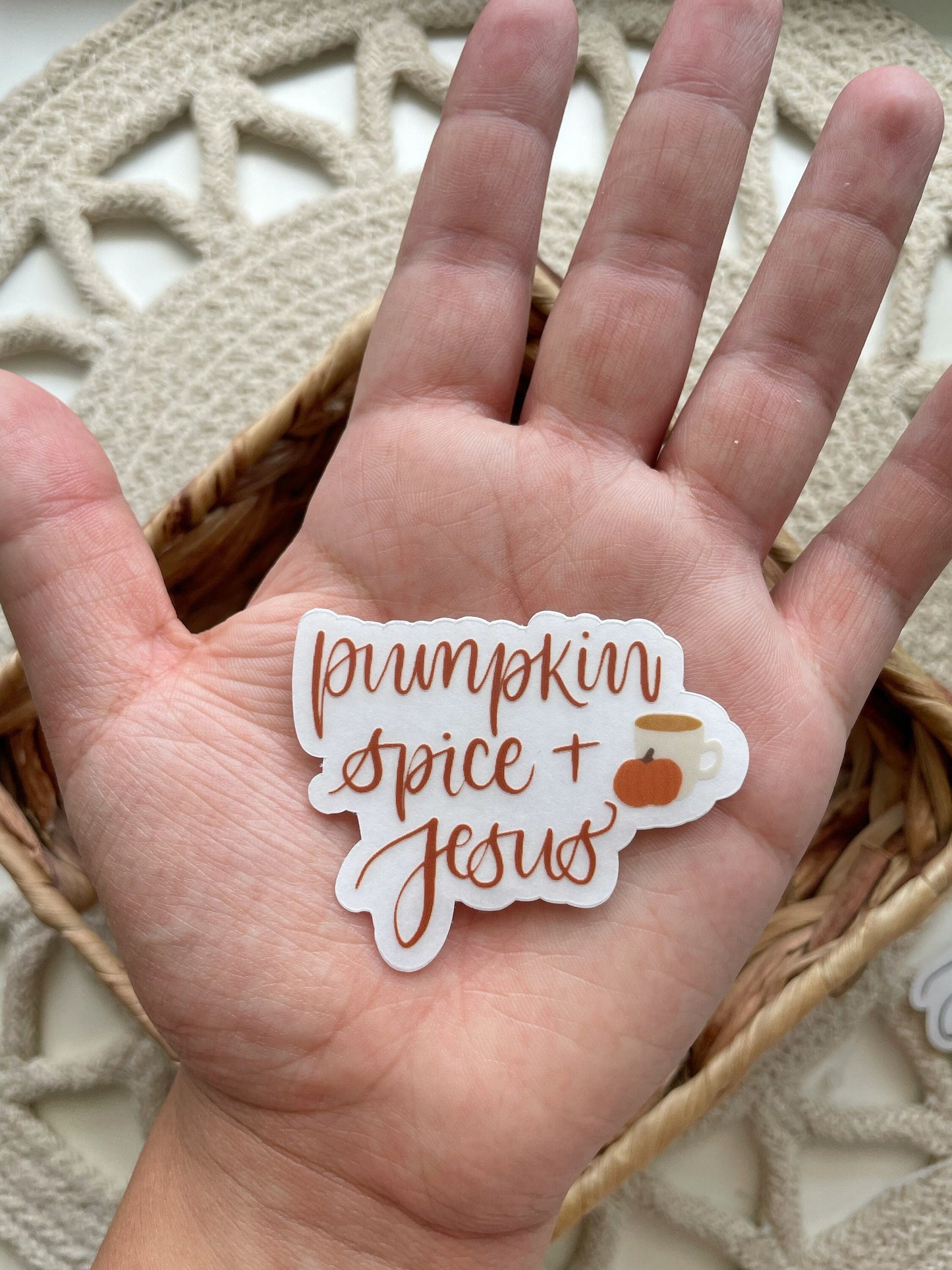 Clear Pumpkin Spice + Jesus Sticker | 2.2"x1.7"