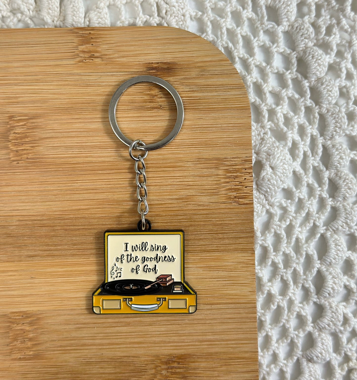 Record Player Enamel Keychain