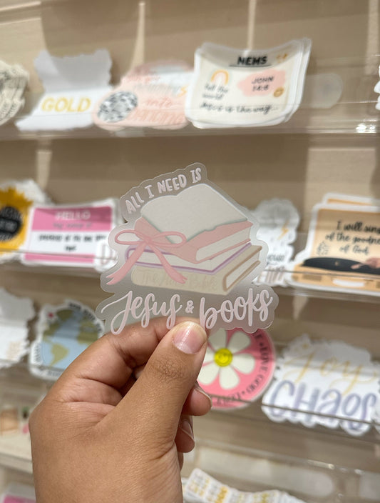 Clear Jesus & Books Sticker | 3"x3"