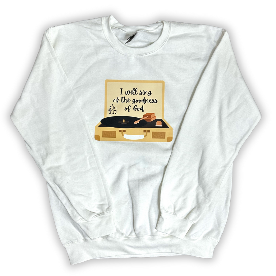 Record Player White Sweatshirt