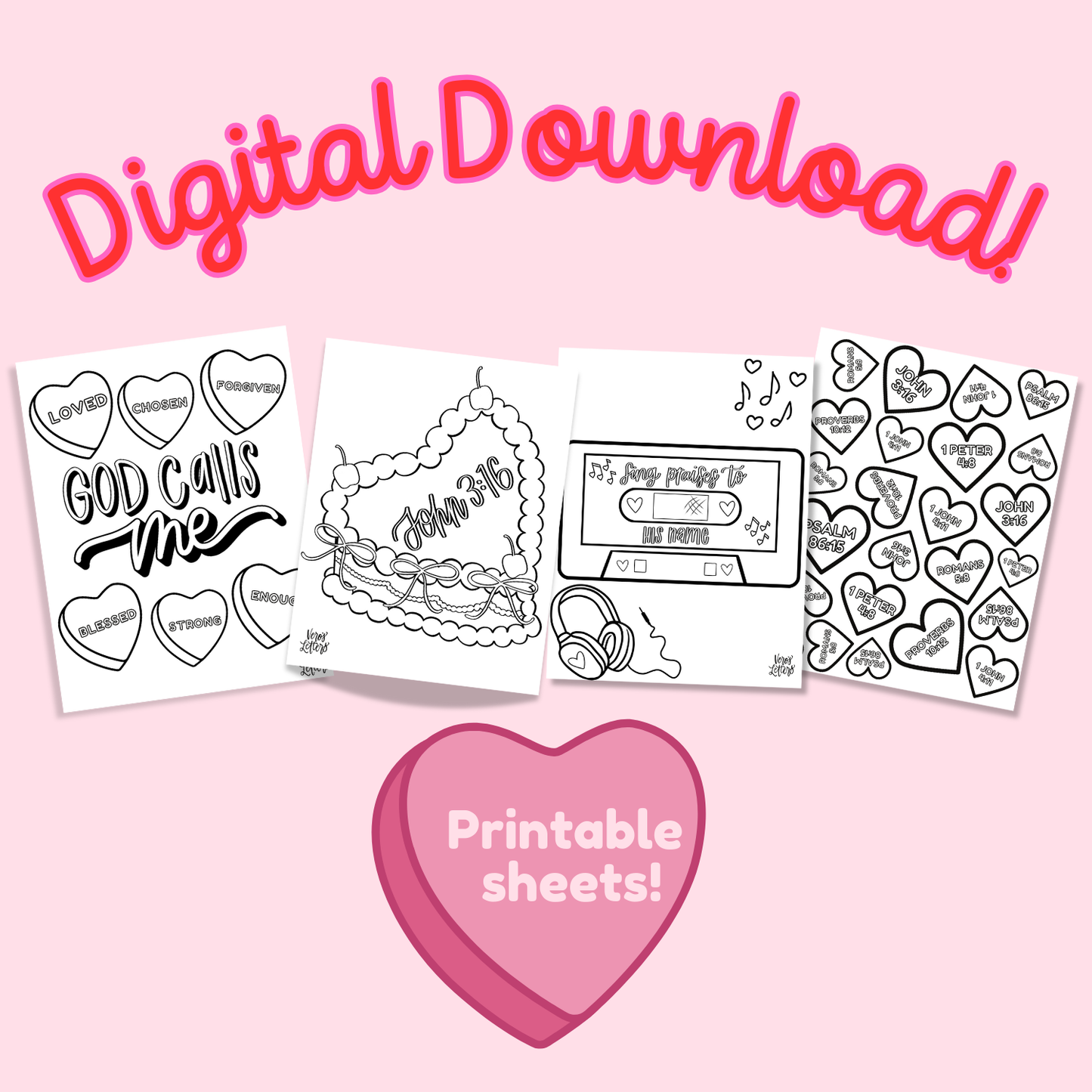 Digital Download Valentine Coloring Sheet