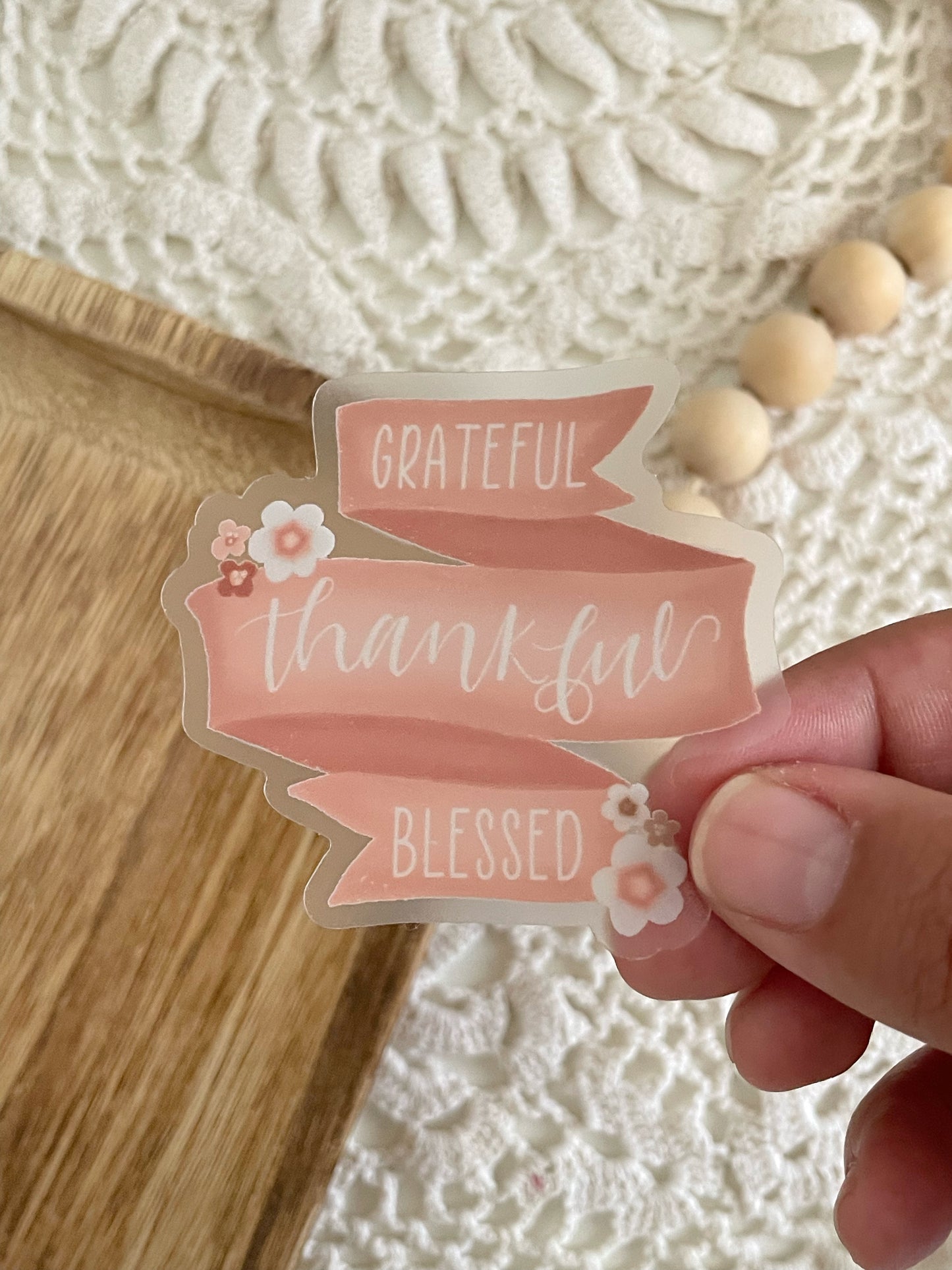 Clear Grateful Banner Sticker | 2.5"x2.5"