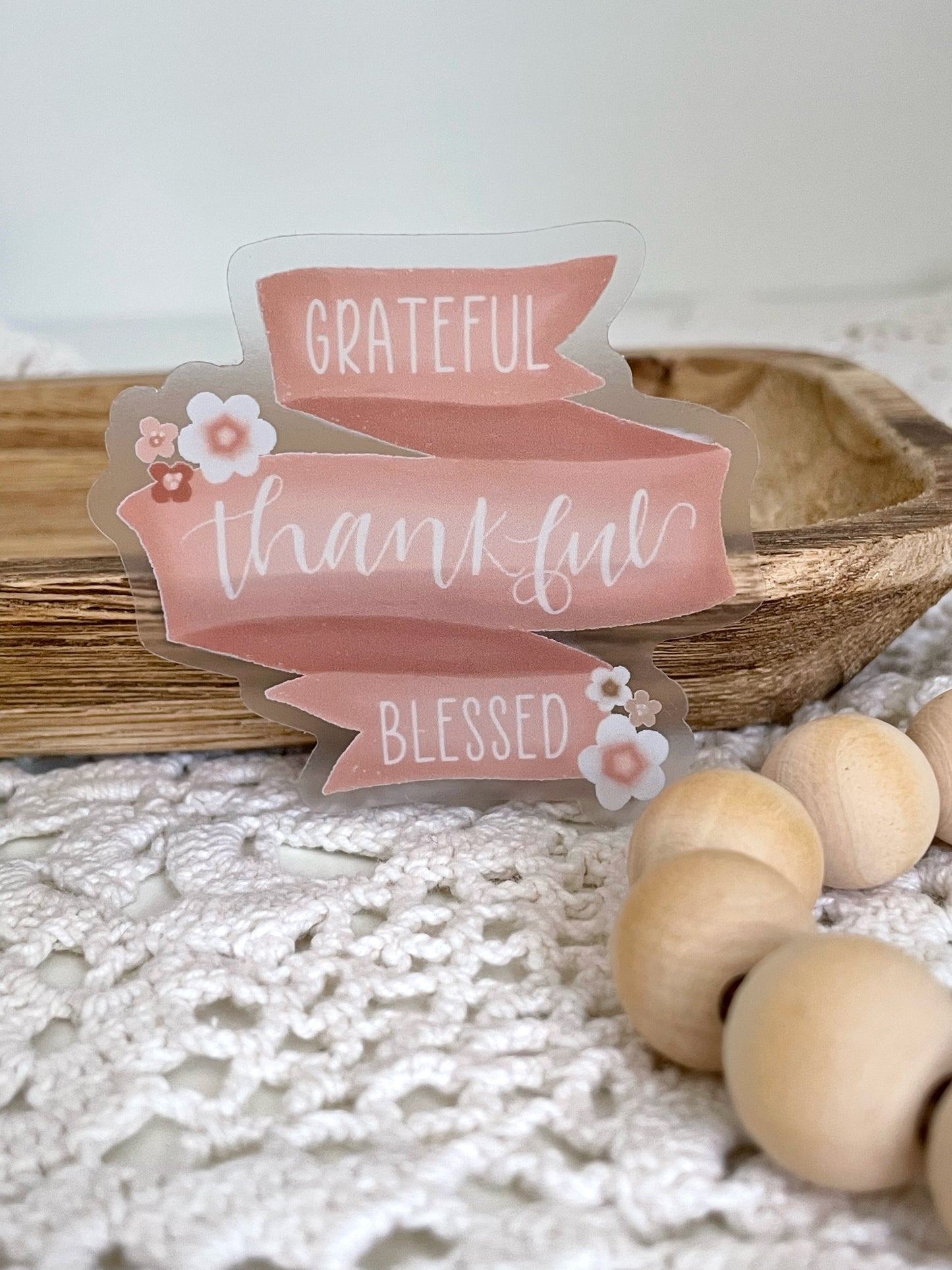 Clear Grateful Banner Sticker | 2.5"x2.5"