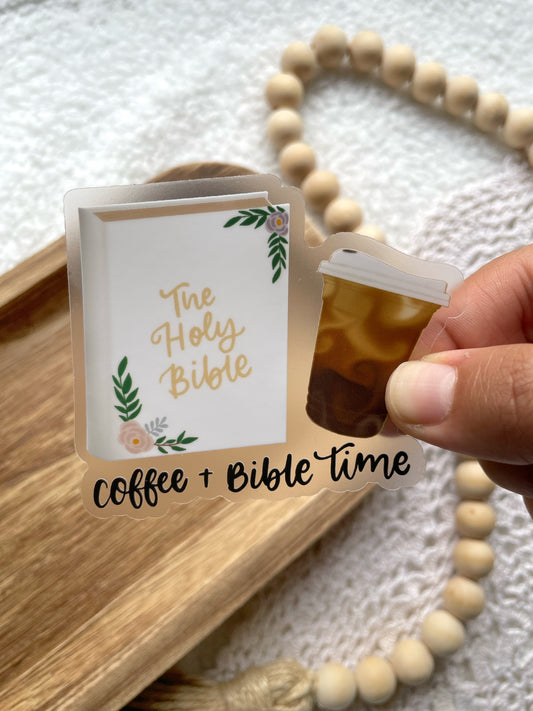 Clear Coffee + Bible Time Sticker | 3.0"x2.7"