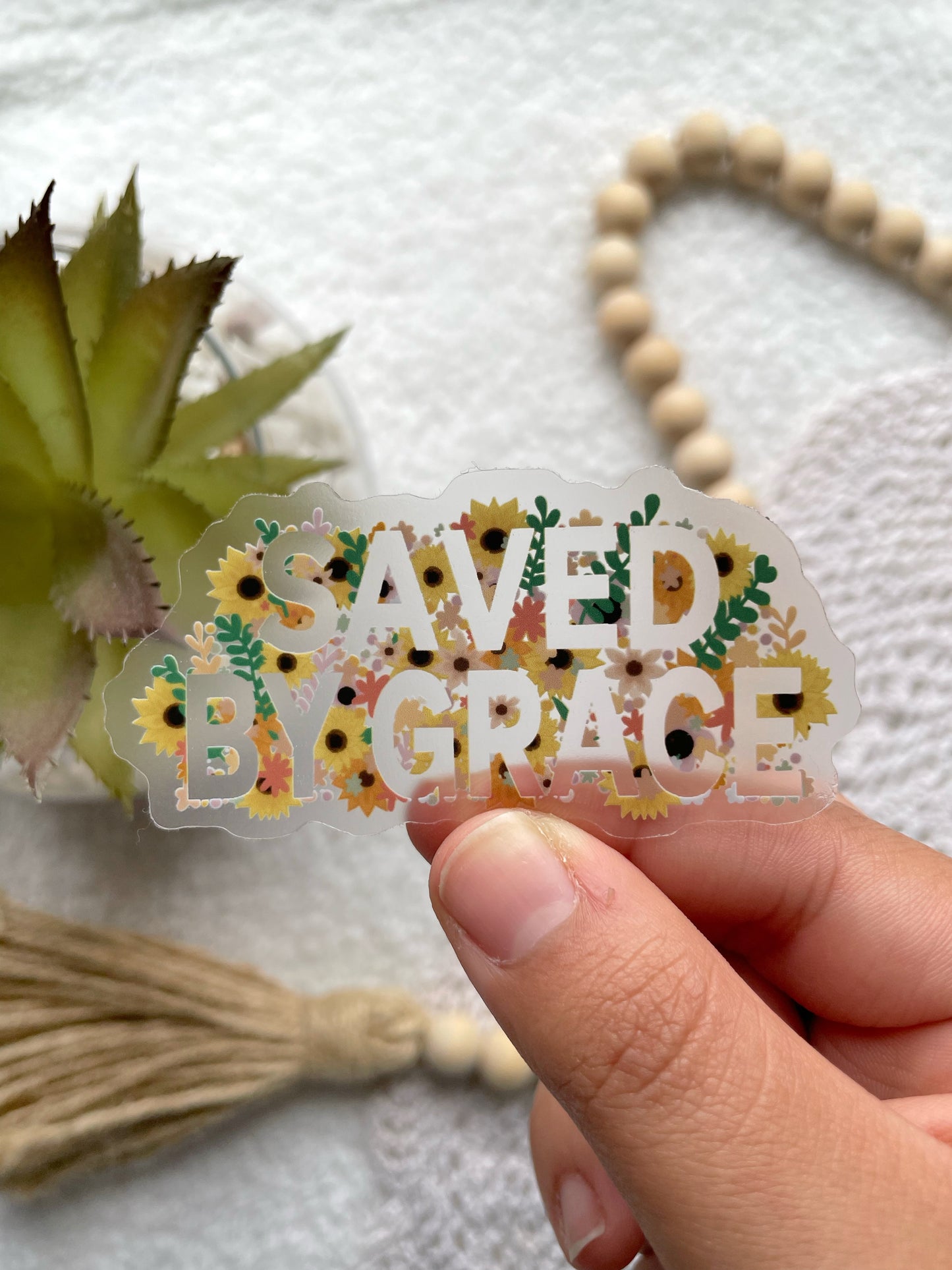 Clear Saved By Grace Sticker | 3"x2.2"